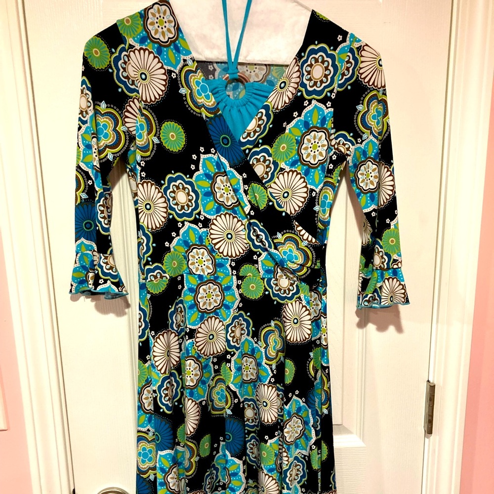 Little girls turquoise multicolored dress